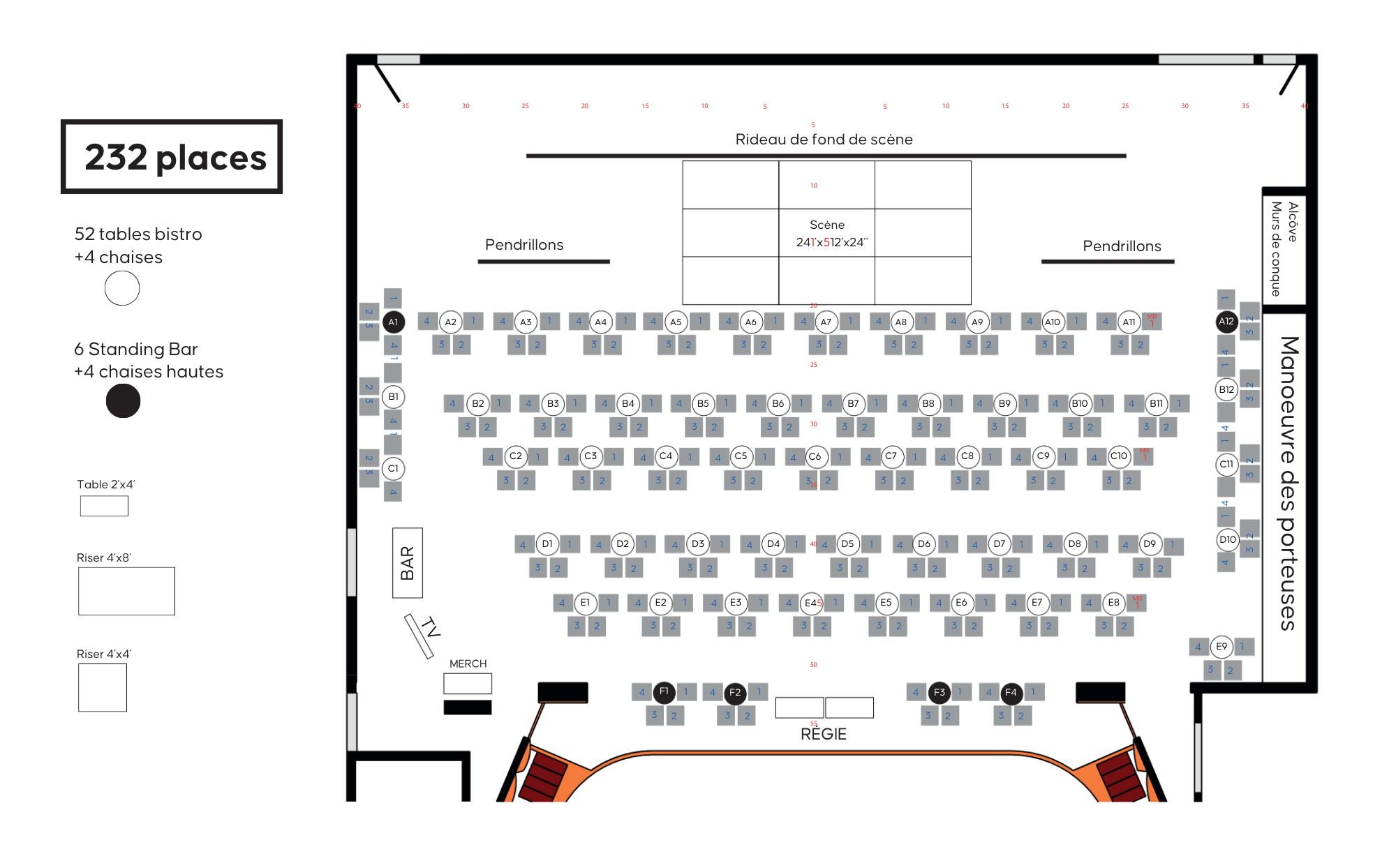 Plan Formule Cabaret sur scène - 232 places numérotées